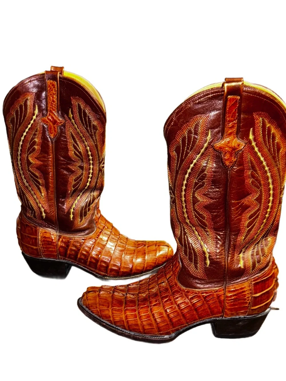 Ferrini ~ Vintage ~ Men’s 9 1/2 ~ Brown & Beige ~ Caiman Crocodile Leather Boots